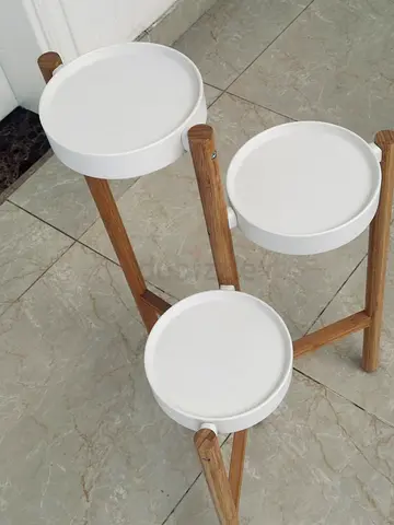 Wooden 3-Tier Plant Stand / Side Table with White Trays