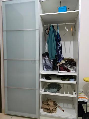 IKEA PAX White Sliding Door Wardrobe with Shelves and Hanging Space