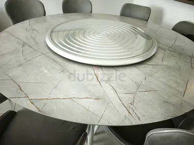 Round Marble-Effect Dining Table with Lazy Susan (Seats 8), original price 7800.00 AED.