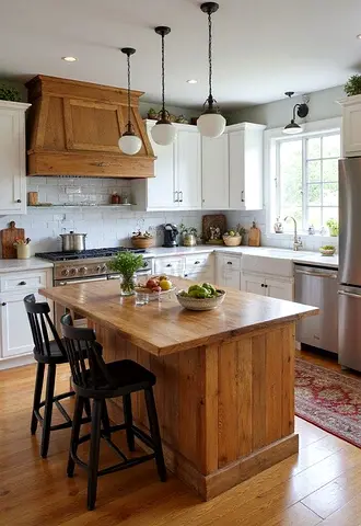 Solid Wood Kitchen Island with Butler-Style Design