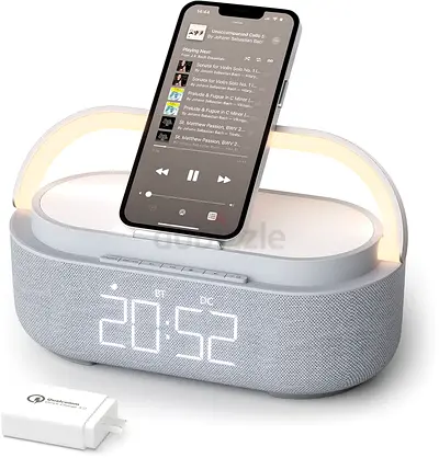 COLSUR Bluetooth Speaker Alarm Clock with Wireless Charger, FM Radio, Adjustable LED