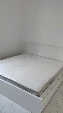 Ikea Malm White Wooden Double Bed with Headboard ,  mattress and Storage Frame - Good Condition