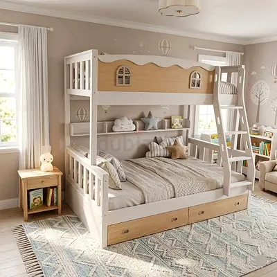 Wooden Kids Bunk Bed with Storage - Twin over Full, Neutral Finish