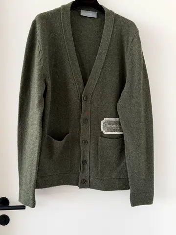 Christian Dior Olive Green 100% Cashmere Cardigan - Size M