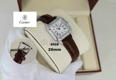 Cartier Santos 26mm Silver Dial Brown Leather Strap Watch
