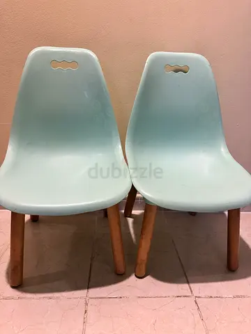 Pair of Mint Green Kids Chairs with Wooden Legs
