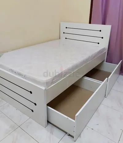 Twin White Bed with Under-Bed Storage Drawers and Mattress