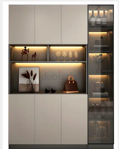 Stylish Buffet Cabinet with Integrated Lighting and Glass Display