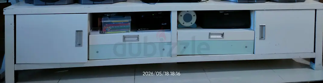 Solid Wood White TV Console with Storage