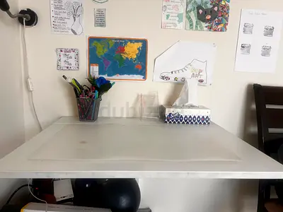 IKEA White study desk / small table with clear desk mat - good condition