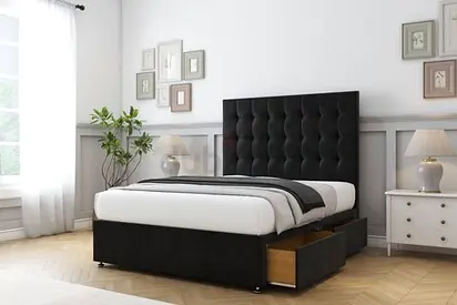 Tall headboard charcoal gray drawers twin bed frame