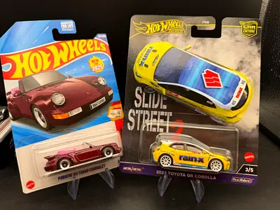Hot Wheels Lot — Porsche 911 Turbo Cabriolet + 2023 Toyota GR Corolla (New, Carded)