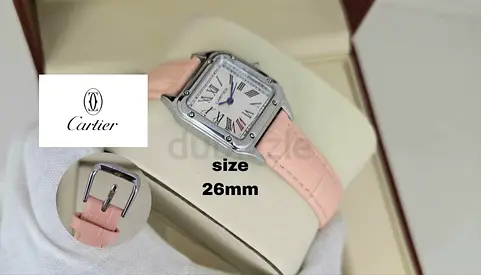 Cartier-style Ladies Watch 26mm with Pink Leather Strap