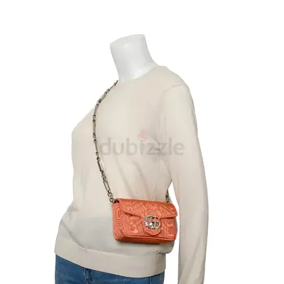 Authentic Gucci Mini GG Marmont Chain Belt Bag – Pink Crystal Matelasse