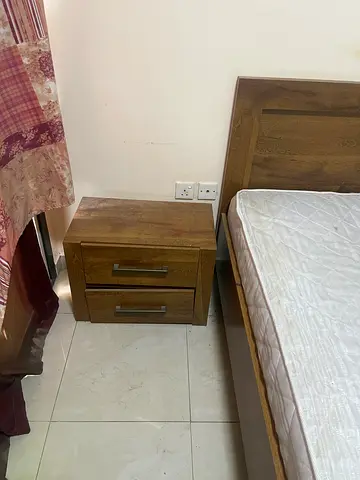 Solid wood bedside including side tables with two drawers and big cupboard, good condition