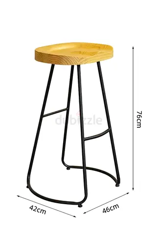 Wooden Seat Bar Stool with Black Metal Frame - 76cm High