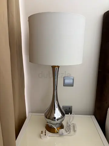 Set of 3 Silver Table Lamps with White Drum Shades - Excellent Condition