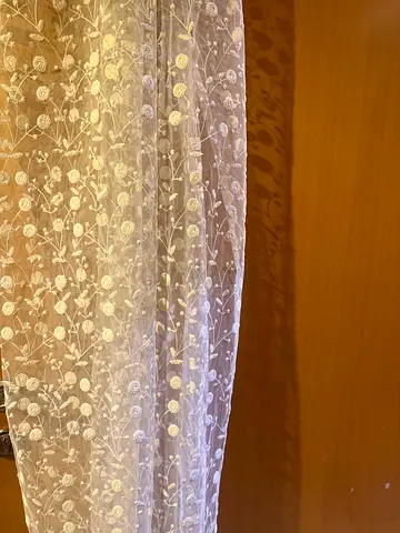 White Sheer Embroidered Curtains - Pair (Lightweight, Floral Design) 3 pieces long in height