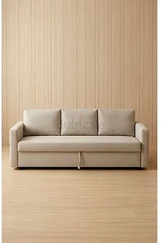 Comfortable 3-Seater Fabric Sofa Bed with storage in Beige