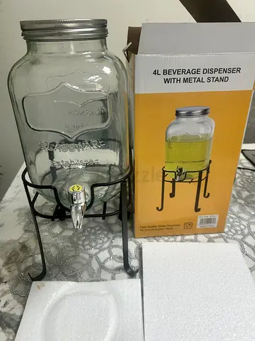 4L Glass Beverage Dispenser  with Metal Stand - Good Condition إبريق ماء 4 لتر
