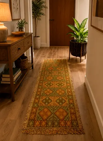 Handwoven Vintage-Style Runner Rug — Warm Earth Tones, 2.5m
