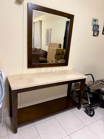 Solid Wood Console Table with Matching Wall Mirror - Dark Finish