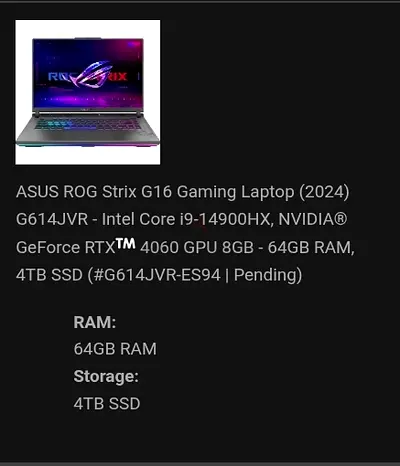 ASUS ROG Strix G16 (2024) - i9-14900HX, RTX 4060, 64GB RAM, 4TB SSD
