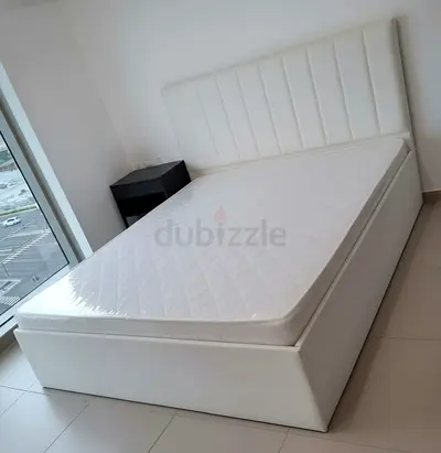 Modern White Upholstered Queen Size 150x190, Bed with Mattress