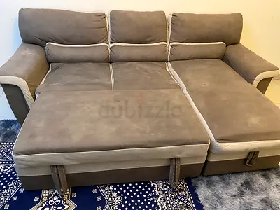 Grey L-shaped Pull-out Sofa Bed with Storage - Good Condition