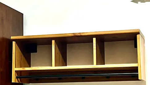 Wall-mounted wooden shelf with hanging rail - good condition. I have total 7 pese