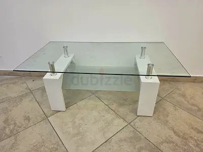 Modern Glass Coffee Table with White Base 110x60x43