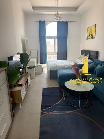 For monthly rent in Ajman - a luxurious studio with a Fully separate kitchen, fully furnished new, elegant furniture and a fully equipped kitchen