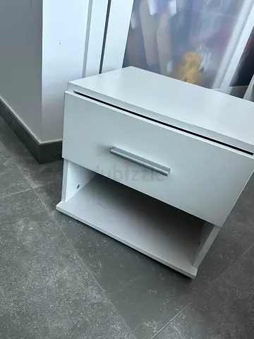 Modern White Nightstand With Drawer And Shelf