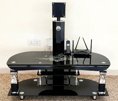Black Glass TV Stand with Shelves and Mount