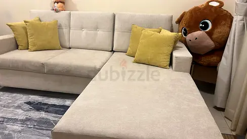 Light Beige L-Shaped Corner Sofa with Cushions - only 2 months of use. Perfect condictions