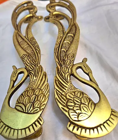 Brand new Majestic Pair of Vintage Brass Peacock Door Handles for sale.