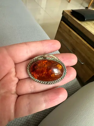 Silver brooch with Amber antique hand made