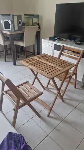 Wooden Foldable Patio Table with Two Matching Chairs