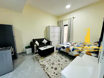 Luxurious fully furnished studio with a semi-separate kitchen and balcony ✨ Ajman Corniche. For monthly rent.