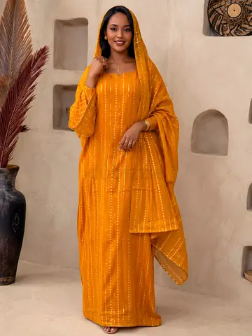 Mustard Yellow Traditional Abaya with Matching Hijab - New