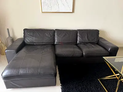 Ikea KIVIK Dark Grey Leather L-Shaped Sofa with Chaise (3-Seater)
