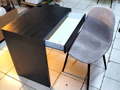 Compact black wooden desk with single drawer - good condition
