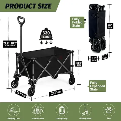 Collapsible Folding Utility Wagon - Heavy Duty Camping  Garden Cart