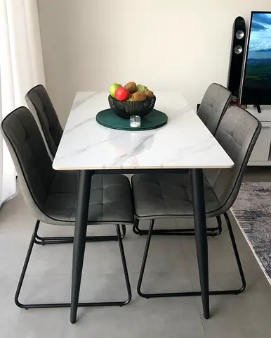 Marble Dining table 4-Seater Sintered Stone Dining Table (70x74x120 cm) - White Top + 4 Chairs