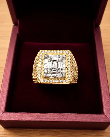 Gold ring with baguette and round cut stones