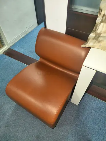 Modern Brown Leather Accent Lounge Chair - Compact Armless Seat