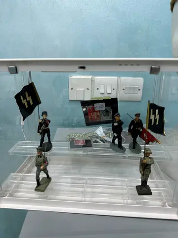 WWII German Toy Soldier Display Collection  Elastolin Style with Flags  Third Reich Stamps