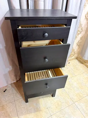 Tall 4-Drawer Black Wooden Chest / Bedside Cabinet
