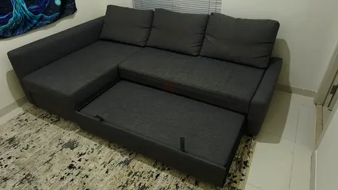 Comfortable Dark Grey L-Shaped Sofa Bed