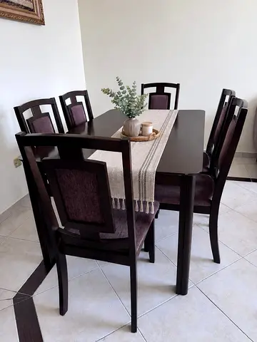 Set of 6 Dark Wood Dining Chairs with Upholstered Seats